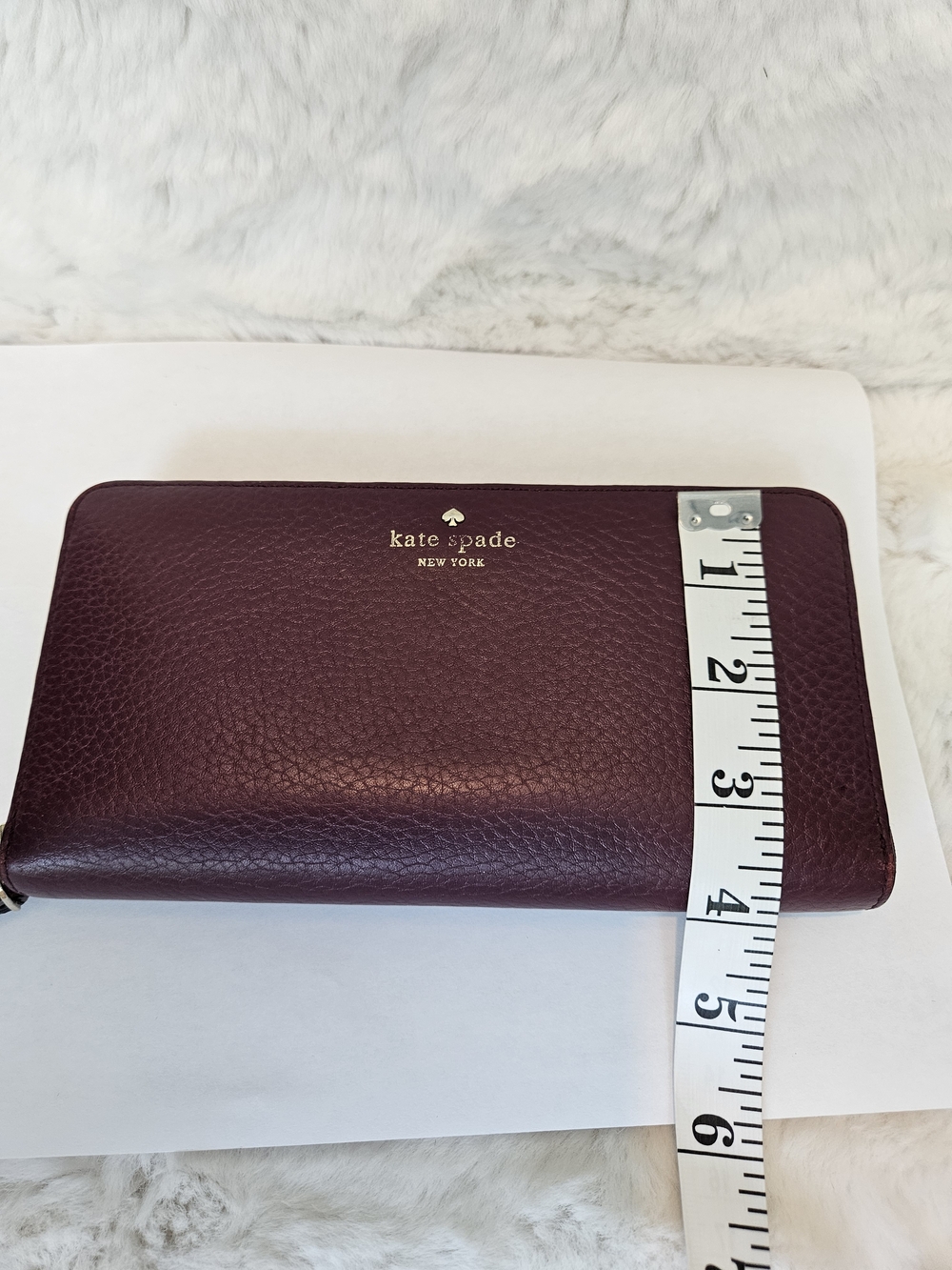 Kate Spade New York Large Zip Around Wallet Pebbled Leather Burgundy - Good Cond - Picture 11 of 15